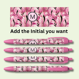 追加イニシャル、ソフトピンク金ゴールドブラック旋回抽象芸術 黒ボールペン