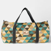 追加イニシャル、レトロ抽象芸術三角形、緑の茶色 ダッフルバッグ (正面)