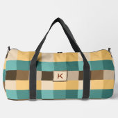 追加イニシャル、レトロ抽象芸術正方形グリーンブラウン ダッフルバッグ (正面)