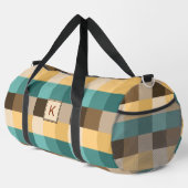 追加イニシャル、レトロ抽象芸術正方形グリーンブラウン ダッフルバッグ (右コーナー)