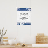 追加カスタム引用文ストライプ花クラシック青 ポスター (キッチン)