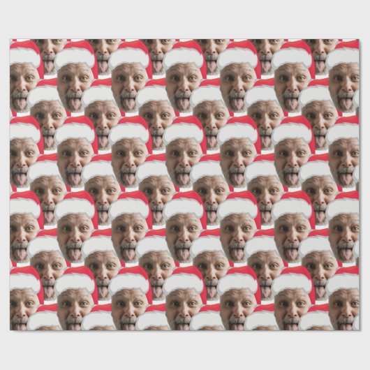 追加カスタム顔フォトおもしろいSanta Headクリスマスおもしろい ラッピングペーパー (フラット)