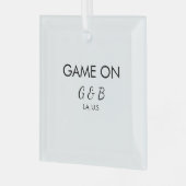 追加カップル名の結婚式パーティーの場所都市gのゲーム ガラスオーナメント (正面左)