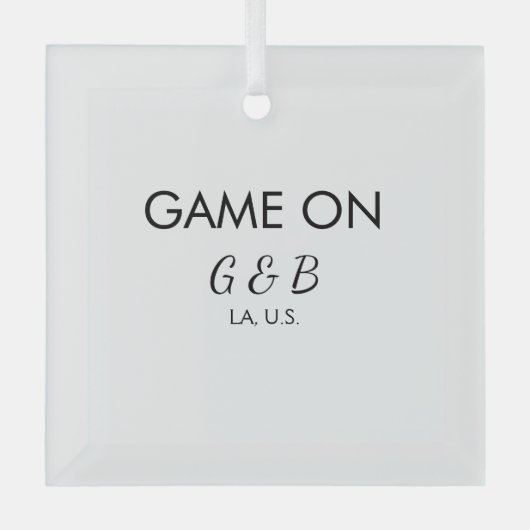 追加カップル名の結婚式パーティーの場所都市gのゲーム ガラスオーナメント (正面)