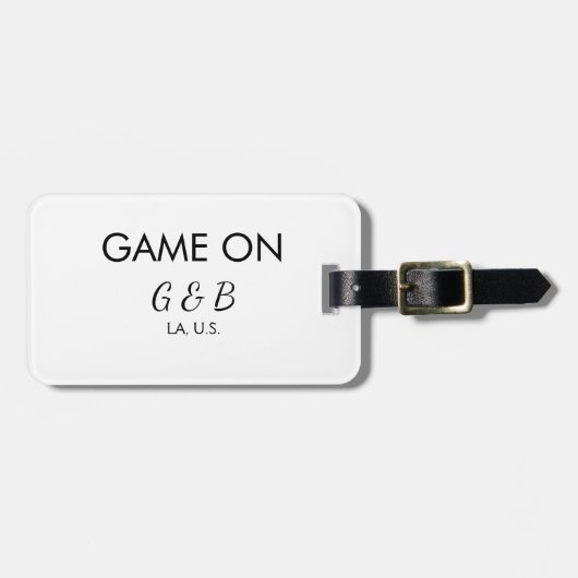 追加カップル名の結婚式パーティーの場所都市gのゲーム ラゲッジタグ (正面横)