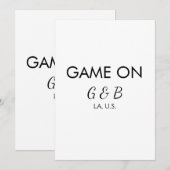 追加カップル名の結婚式パーティーの場所都市gのゲーム 招待状 (正面/裏面)