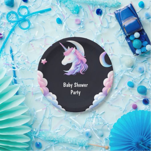 追加グロー宇宙王室のポニーユニコーンベビーガールシャワー ペーパープレート (パーティー)