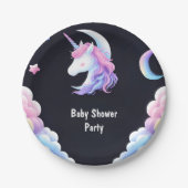 追加グロー宇宙王室のポニーユニコーンベビーガールシャワー ペーパープレート (正面)