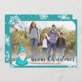 追加ファミリーフォトティール（緑がかった色）ブルー格言クリスマス シーズンカード (正面/裏面)