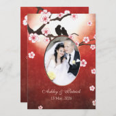 追加フォトさくらんぼブロッサム桜ラブバード 招待状 (正面/裏面)