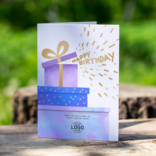 追加ロゴおもしろい暖かい紫色の青いギフトボックスビジネス カード