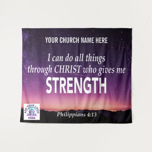 追加ロゴ フィリピ 4:13 わたしはあらゆる事を成し遂げることが出来る 教会 タペストリー (正面(横))