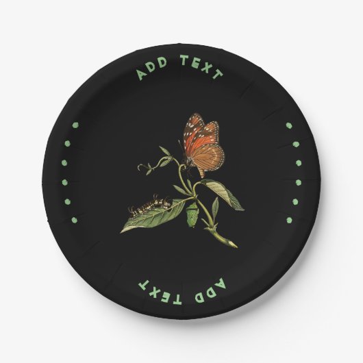 追加文字バタフライイメージプリントテーブルサービング ペーパープレート (正面)