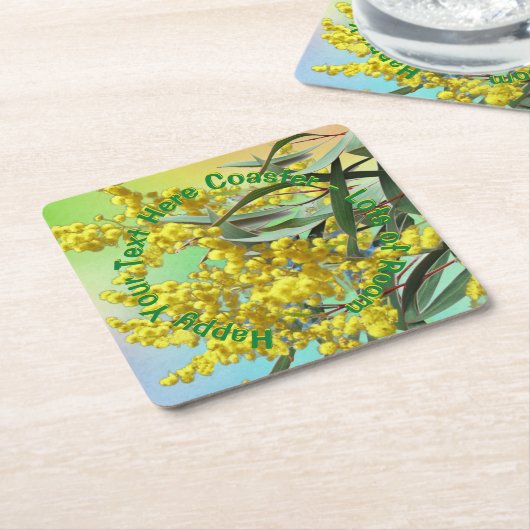 追加文字ワトル&ガム葉ズオージー スクエアペーパーコースター (アングル)