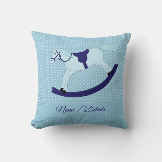 追加文字変更名ブルーロッキングホース枕 クッション (正面)