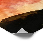 追加文字水彩サンセットマウンテンランドスケープ ポスター (角)