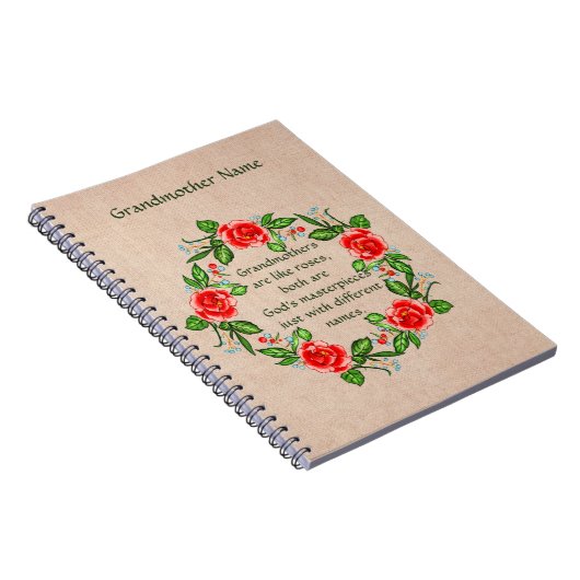 追加文字、おばあちゃんのようなバラ、フローラ  ノートブック (右側)