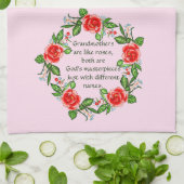 追加文字、祖母バラのようなフローラ祖母 キッチンタオル (折り畳み)