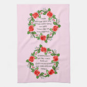 追加文字、祖母バラのようなフローラ祖母 キッチンタオル (縦)
