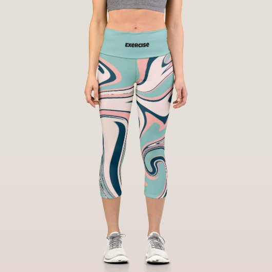追加文字l愛らしい大理石ゲートlエクササイズブルー カプリレギンス (正面)