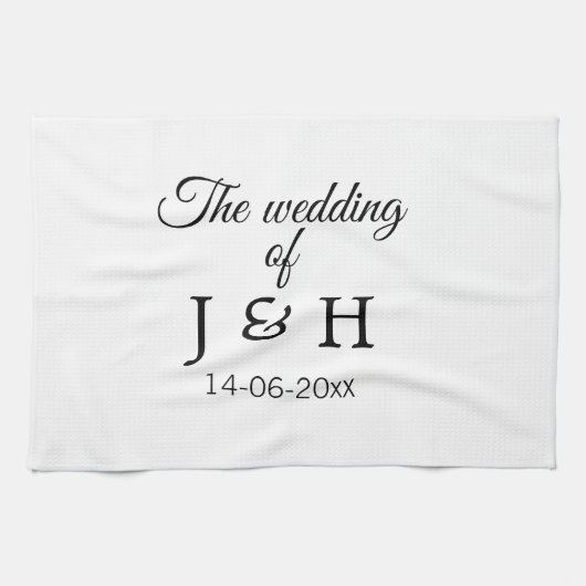 追加結婚カップル名のイニシャルレターの日付 キッチンタオル (横)