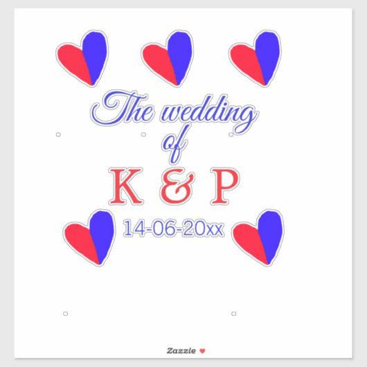 追加結婚カップル名のイニシャルレターの日付 シール (シート)