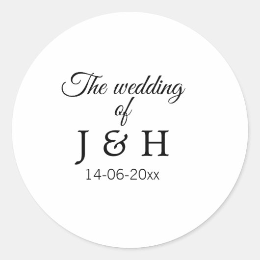 追加結婚カップル名のイニシャルレターの日付 ラウンドシール (正面)