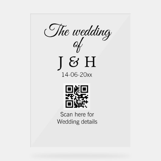 追加結婚カップル名QRコードスキャン詳細 アクリルサイン (正面)