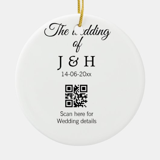 追加結婚カップル名QRコードスキャン詳細 セラミックオーナメント (正面)