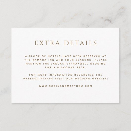 追加詳細(またはその他)、白および金ゴールド結婚の エンクロージャーカード (正面)