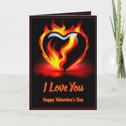 追加2写真の燃えるような赤いバレンタインハートの愛の詩 カード (正面)