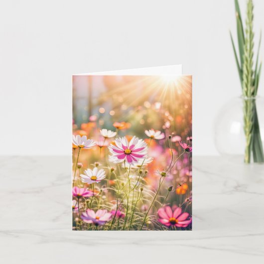 追悼のピンクのコスモスガーデン サンキューカード (正面)