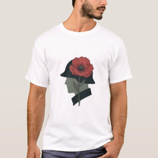 追悼の兵士シルエット 赤いポピーアート Tシャツ