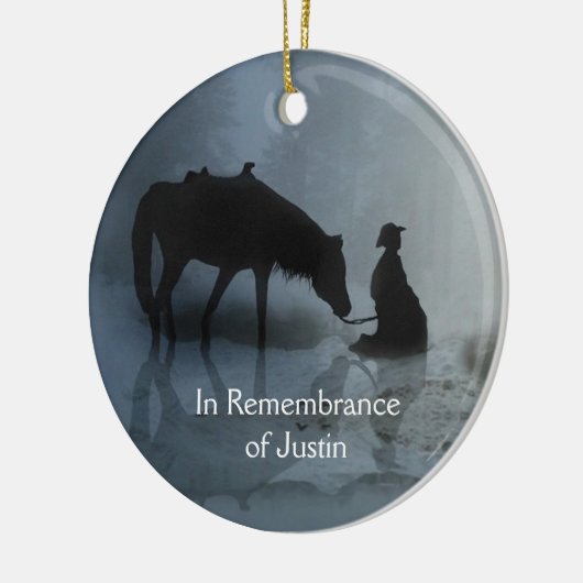 追悼の名カウボーイと馬記念 セラミックオーナメント (左)