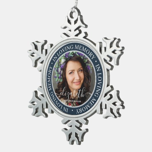 追悼の思い出のエレガント写真クラシック スノーフレークピューターオーナメント (右)
