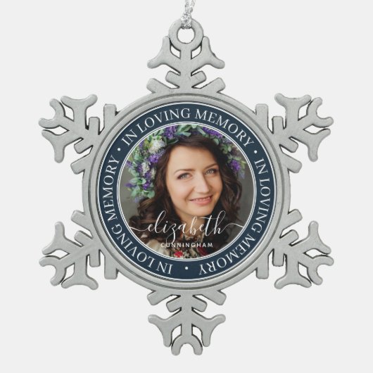 追悼の思い出のエレガント写真クラシック スノーフレークピューターオーナメント (正面)