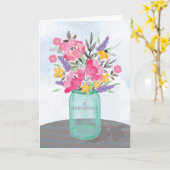 追悼の母の日の瓶の花の花瓶 カード (黄色い花)