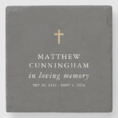 追悼の記憶の中でモダンのシンプル十字架 ストーンコースター (正面)