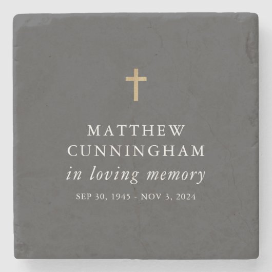 追悼の記憶の中でモダンのシンプル十字架 ストーンコースター (正面)