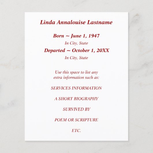 追悼カード 赤い飾り (裏面)