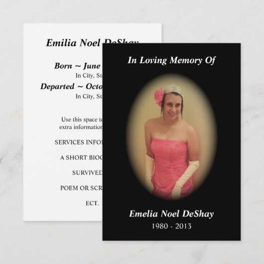 追悼カード（黒） 招待状 (正面/裏面)