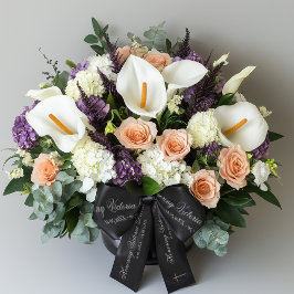 追悼ネームエレガントレタリングメモリアルブラック サテンリボン