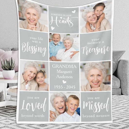 追悼パーソナライズされた6写真コラージュ記念 フリースブランケット