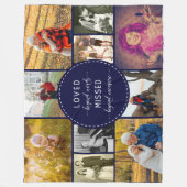 追悼フォトコラージュ愛の言葉を超えた青 フリースブランケット (正面)