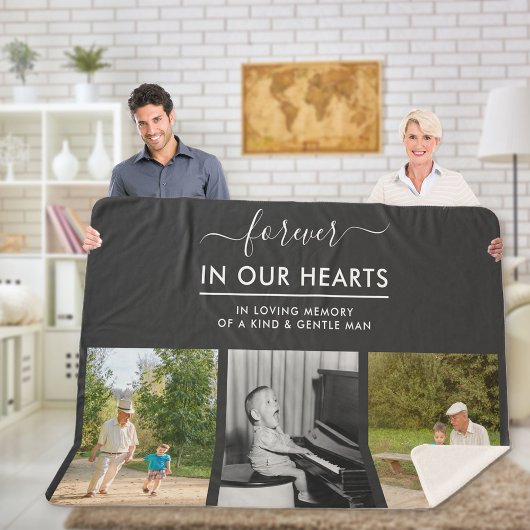 追悼フォトコラージュ永遠にハートグレー シェルパブランケット