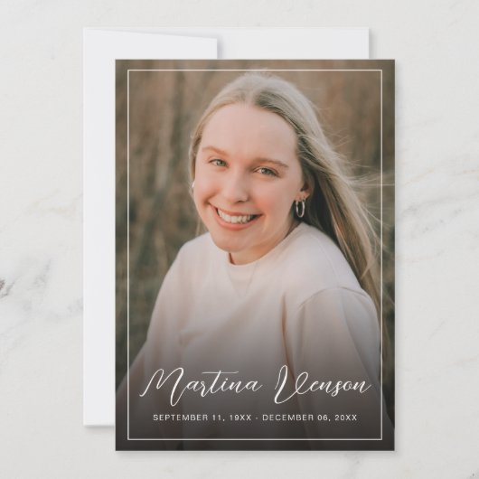 追悼モダン悔やみや弔慰葬儀写真 サンキューカード (正面)