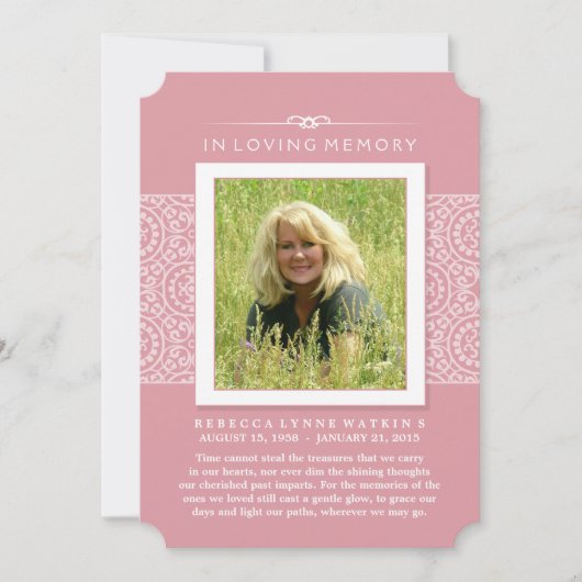 追悼写真ありがとうエレガントピンク おそらく詩 招待状 (正面)