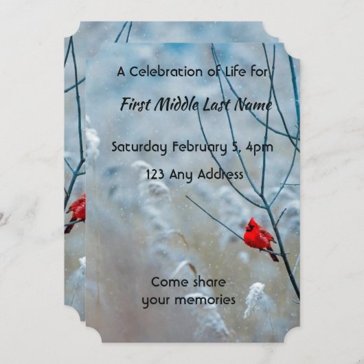 追悼写真の記念品 カーディナル 赤い鳥 招待状 (正面/裏面)