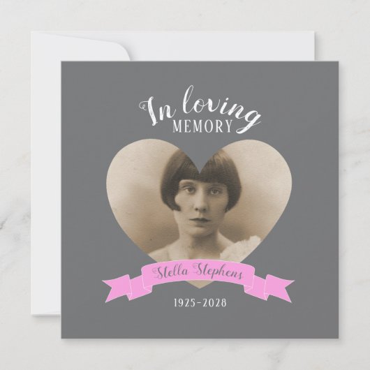 追悼写真ピンクリボン葬儀招待状 招待状 (正面)