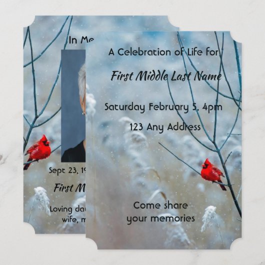 追悼写真ブックマーク カーディナル レッドバード 招待状 (正面/裏面)